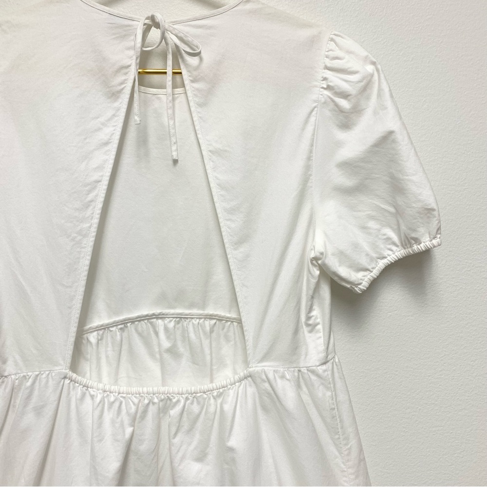 Aritzia Sunday Best Saida Babydoll Mini Dress Size Medium Puff Sleeve Open Back - Picture 10 of 12